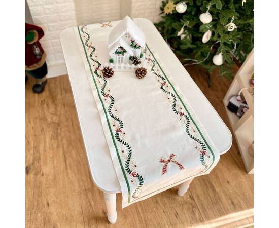 Наперон лляний 40х134 LiMaSo (NPLVB18), Тип: дорожки (раннеры), Цвет: зеленый, Форма скатерти: прямоугольная, Размер: 40x134, изображение 3