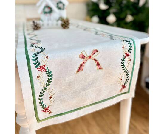 Наперон лляний 40х134 LiMaSo (NPLVB18), Тип: дорожки (раннеры), Цвет: зеленый, Форма скатерти: прямоугольная, Размер: 40x134, изображение 4