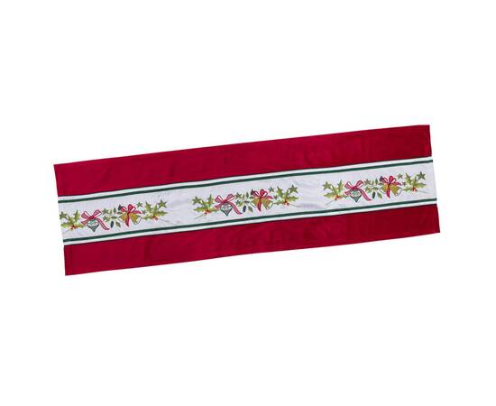 Наперон новорічний бархатний вишивання 40х130 LiMaSo (NPOVN07), Тип: доріжки (раннери), Основний колір: червоний, Форма скатертини: прямокутна, Розмір: 40x130, зображення 2
