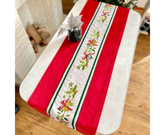 Наперон новорічний бархатний вишивання 40х130 LiMaSo (NPOVN07), Тип: доріжки (раннери), Основний колір: червоний, Форма скатертини: прямокутна, Розмір: 40x130, зображення 3