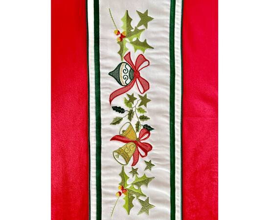 Наперон новорічний бархатний вишивання 40х130 LiMaSo (NPOVN07), Тип: доріжки (раннери), Основний колір: червоний, Форма скатертини: прямокутна, Розмір: 40x130, зображення 4