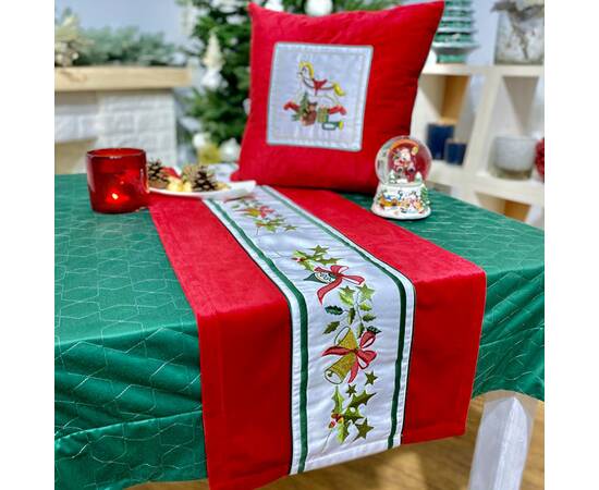 Наперон новорічний бархатний вишивання 40х130 LiMaSo (NPOVN07), Тип: доріжки (раннери), Основний колір: червоний, Форма скатертини: прямокутна, Розмір: 40x130, зображення 5