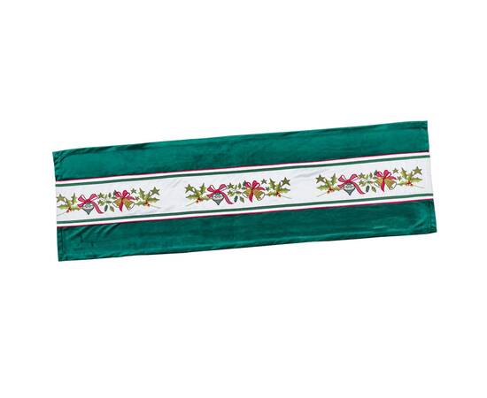 Наперон новорічний оксамитовий вишиваний 40x130 LiMaSo (NPOVN09), Тип: дорожки (раннеры), Цвет: зеленый, Форма скатерти: прямоугольная, Размер: 40x130, изображение 2