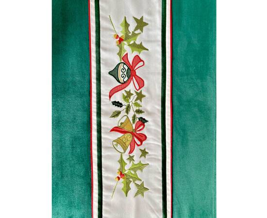 Наперон новорічний оксамитовий вишиваний 40x130 LiMaSo (NPOVN09), Тип: дорожки (раннеры), Цвет: зеленый, Форма скатерти: прямоугольная, Размер: 40x130, изображение 4