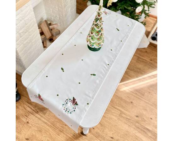 Наперон вишитий новорічний 40х140 LiMaSo (NPVN17), Тип: доріжки (раннери), Основний колір: білий, Форма скатертини: прямокутна, Розмір: 40x140, зображення 3