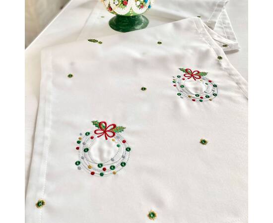 Наперон вишитий новорічний 40х140 LiMaSo (NPVN17), Тип: доріжки (раннери), Основний колір: білий, Форма скатертини: прямокутна, Розмір: 40x140, зображення 4