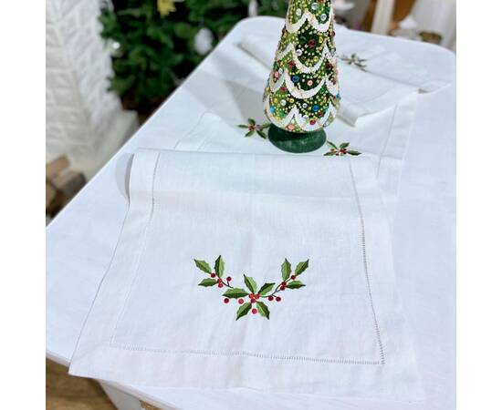 Наперон вишивання Різдвяний венок 40х160 LiMaSo (NPV16), Тип: доріжки (раннери), Основний колір: білий, Форма скатертини: прямокутна, Розмір: 40x160, зображення 3