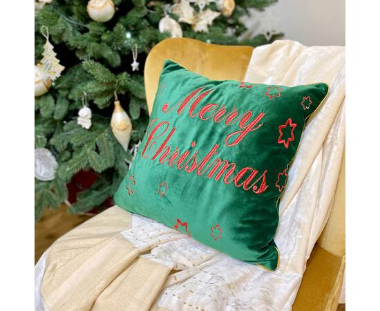 Наволочка новорічна бархатна вишивана 45x45 LiMaSo (NOVN02), Колір: зелений, Тип: наволочки, Розмір: 45x45, зображення 2