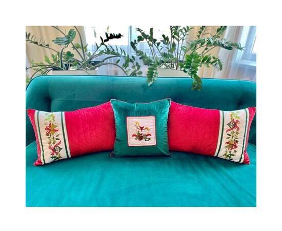 Наволочка новорічна бархатна вишивана 45х45 LiMaSo (NOVN08), Колір: зелений, Тип: наволочки, Розмір: 45x45, зображення 5