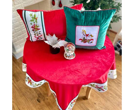 Наволочка новорічна бархатна вишивана 45х45 LiMaSo (NOVN08), Колір: зелений, Тип: наволочки, Розмір: 45x45, зображення 6