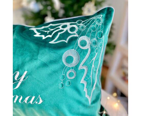 Наволочка новорічна бархатна вишивана Merry Christmas 42х65 LiMaSo (NOV01S), Колір: зелений, Тип: наволочки, Розмір: 42x65, зображення 3