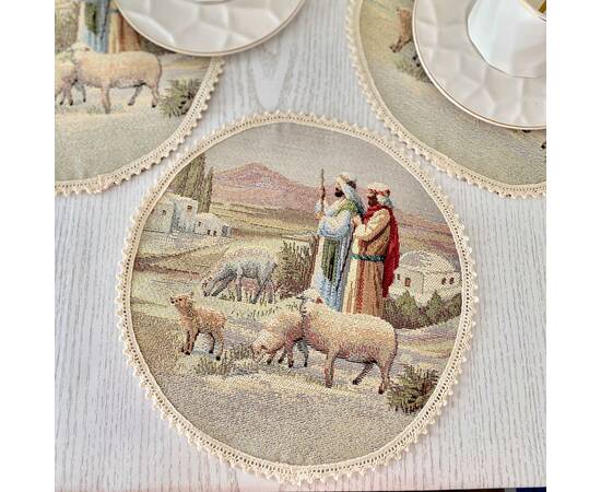 Серветка-підкладка під тарілку з мереживом Вифлеємське диво O20 LiMaSo (ROUND1153M-20D), Тип: серветки, Основний колір: блакитний, Форма скатертини: кругла, Розмір: Ø20, зображення 2