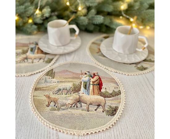Серветка-підкладка під тарілку з мереживом Вифлеємське диво O20 LiMaSo (ROUND1153M-20D), Тип: серветки, Основний колір: блакитний, Форма скатертини: кругла, Розмір: Ø20, зображення 3