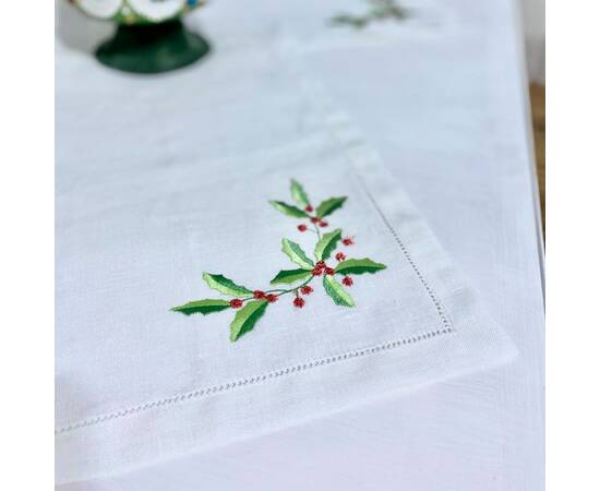 Серветка вишивана Різдв'яний вінок 40х40 LiMaSo (SRV16), Тип: салфетки, Цвет: бежевый, Форма скатерти: квадратная, Размер: 40x40, изображение 4