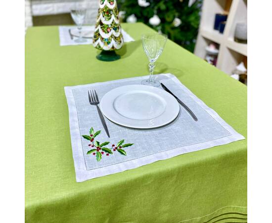Серветка вишивана Різдв'яний вінок 40х40 LiMaSo (SRV16), Тип: салфетки, Цвет: бежевый, Форма скатерти: квадратная, Размер: 40x40, изображение 3