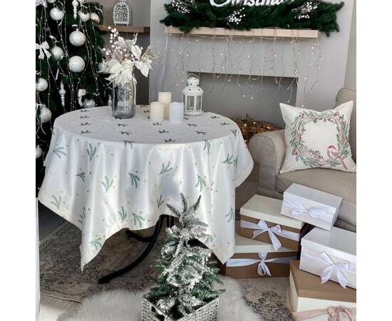 Вишивана скатертина Ялинкові гілочки 140O LiMaSo (SKVG15-140D), Тип: скатерти, Цвет: белый, Форма скатерти: круглая, Размер: Ø140, изображение 2