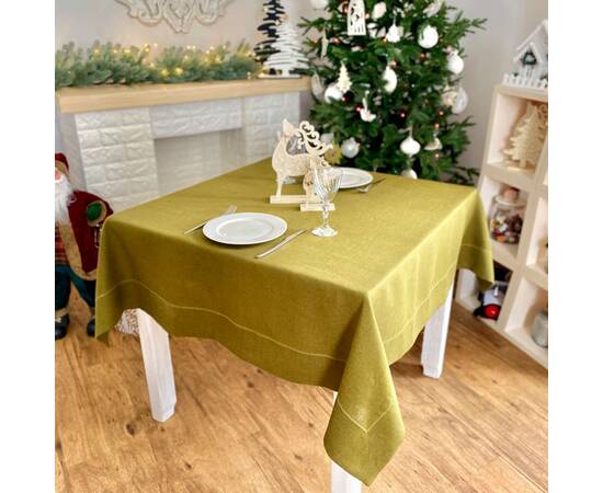 Скатертина лляна з мережкою 140x280 LiMaSo (SKLM32-280), Тип: скатерти, Цвет: оливковый, Форма скатерти: прямоугольная, Размер: 140x280, изображение 3
