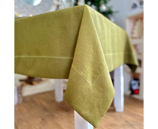 Скатертина лляна з мережкою 140x240 LiMaSo (SKLM32-240), Тип: скатерти, Цвет: оливковый, Форма скатерти: прямоугольная, Размер: 140x240, изображение 4