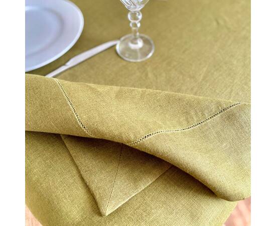 Скатертина лляна з мережкою 140x140 LiMaSo (SKLM32-140), Тип: скатерти, Цвет: оливковый, Форма скатерти: квадратная, Размер: 140x140, изображение 5