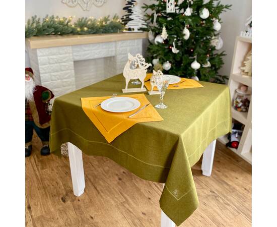 Скатертина лляна з мережкою 140x140 LiMaSo (SKLM32-140), Тип: скатерти, Цвет: оливковый, Форма скатерти: квадратная, Размер: 140x140, изображение 6
