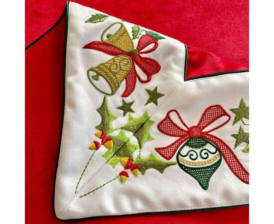 Скатертина двостороння новорічна оксамитова вишивана 134х317 LiMaSo (SKOVN07-317), Тип: скатерти, Цвет: красный, Форма скатерти: прямоугольная, Размер: 134x317, изображение 7