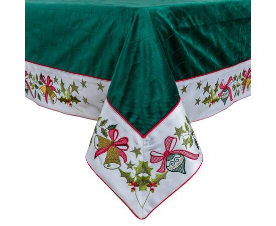 Скатертина двостороння новорічна оксамитова вишивана 184х414 LiMaSo (SKOVN09-414), Тип: скатерти, Цвет: зеленый, Форма скатерти: прямоугольная, Размер: 184x414, изображение 2