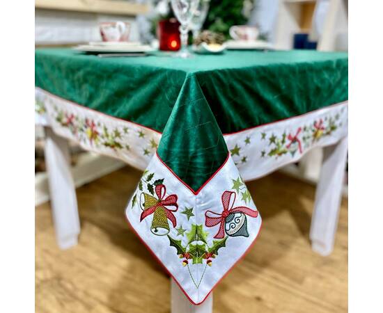 Скатертина двостороння новорічна оксамитова вишивана 184х414 LiMaSo (SKOVN09-414), Тип: скатерти, Цвет: зеленый, Форма скатерти: прямоугольная, Размер: 184x414, изображение 6