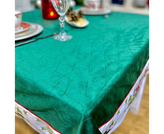 Скатертина двостороння новорічна оксамитова вишивана (стьогона) 134х272 LiMaSo (SKOVN09-272), Тип: скатерти, Цвет: зеленый, Форма скатерти: прямоугольная, Размер: 134x272, изображение 7