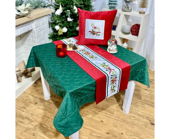 Скатертина двостороння новорічна оксамитова вишивана (стьогона) 134х317 LiMaSo (SKOVN09-317), Тип: скатерти, Цвет: зеленый, Форма скатерти: прямоугольная, Размер: 134x317, изображение 9