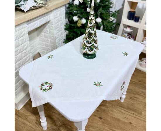 Скатертина вишивана Різдв'яний венок 140х240 LiMaSo (SKV16-240), Тип: скатертини, Основний колір: білий, Форма скатертини: прямокутна, Розмір: 140x240, зображення 3