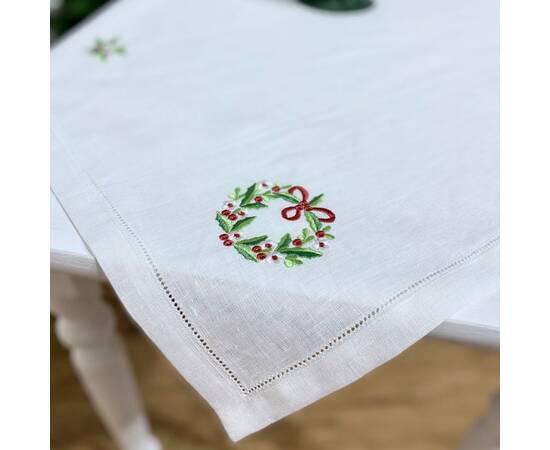 Скатертина вишивана Різдв'яний вінок 140O LiMaSo (SKV16-140D), Тип: скатерти, Цвет: белый, Форма скатерти: круглая, Размер: Ø140, изображение 4