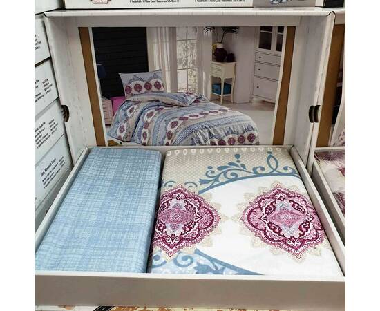 Постельное белье ранфорс хлопок 145х220 EKO ORNAMENT V2 Zeron (17973), Размер: полуторный 145х210, Основной цвет: синий, изображение 2