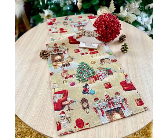 Гобеленова доріжка на стіл Різдв'яна історія 37х100 LiMaSo (EDEN966-37), Тип: доріжки (раннери), Основний колір: червоний, Форма скатертини: прямокутна, Розмір: 37x100, зображення 3