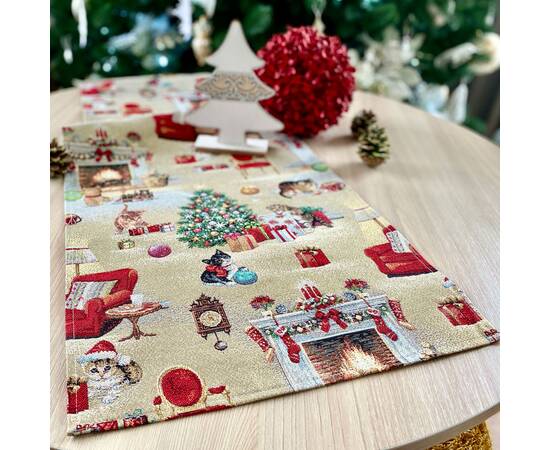 Гобеленова доріжка на стіл Різдв'яна історія 37х100 LiMaSo (EDEN966-37), Тип: доріжки (раннери), Основний колір: червоний, Форма скатертини: прямокутна, Розмір: 37x100, зображення 4
