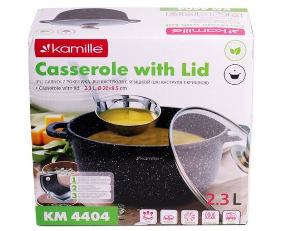Каструля 20x8, 5 см Kamille (4404), Тип: каструля, Об'єм: 2,3 л, Колір: чорний, зображення 4