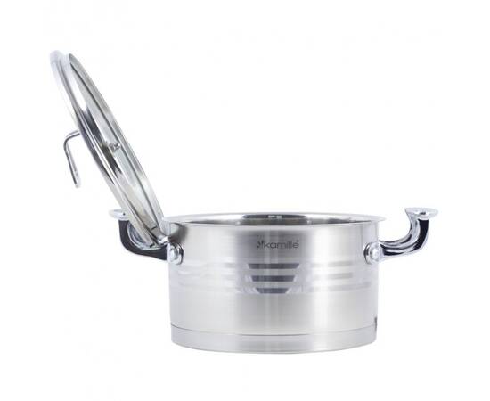 Каструля 24x13 см, 5,7L з кришкою Kamille (5857), Тип: каструля, Об'єм: 5,7 л, Колір: срібний, зображення 3
