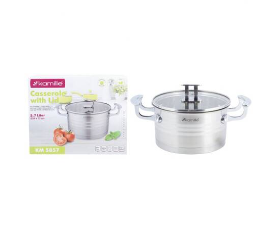 Каструля 24x13 см, 5,7L з кришкою Kamille (5857), Тип: каструля, Об'єм: 5,7 л, Колір: срібний, зображення 5