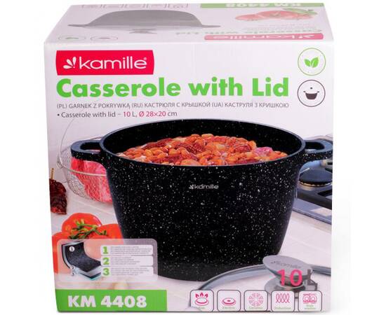 Кастрюля 28x20cm Kamille (4408), Тип: кастрюля высокая, Объем: 10 л, Цвет: черный, изображение 4