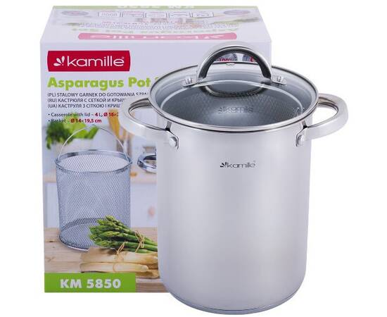 Каструля для спаржі 4л O16x21 см Kamille (5850), Тип: каструля для спаржі, Об'єм: 4 л, Колір: срібний, зображення 5