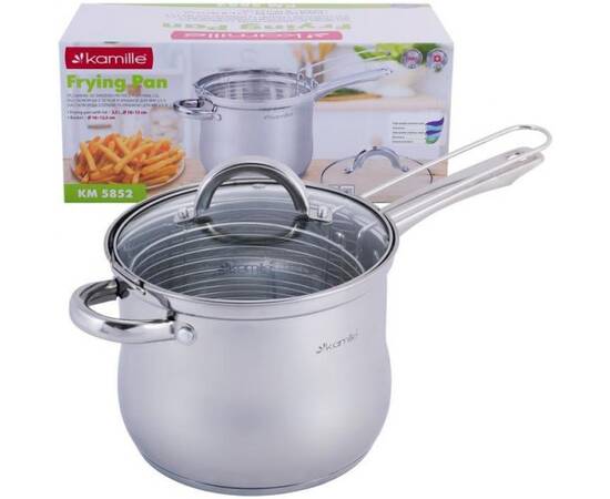 Каструля-фрітюрниця O18x15 см 3,5л Kamille (5852), Тип: каструля для фритюру, Об'єм: 3,5 л, Колір: срібний, зображення 5
