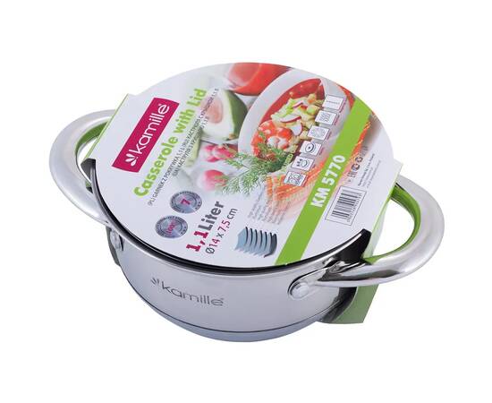 Каструля 1,1л з кришкою Kamille (5770), Тип: каструля, Об'єм: 1,1 л, Колір: срібний, зображення 4