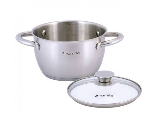 Каструля 1,5л з кришкою Kamille (4900), Тип: каструля, Об'єм: 1,5 л, Колір: срібний, зображення 2