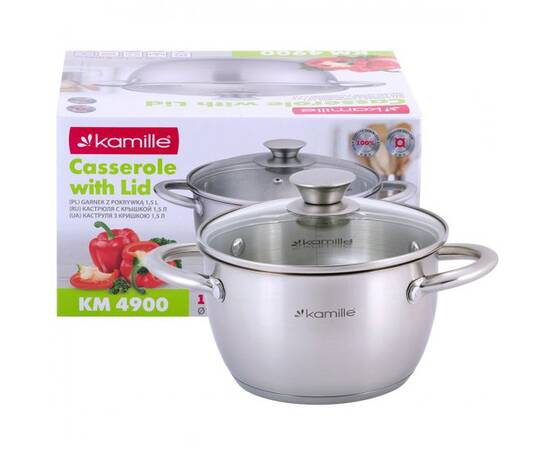 Каструля 1,5л з кришкою Kamille (4900), Тип: каструля, Об'єм: 1,5 л, Колір: срібний, зображення 4