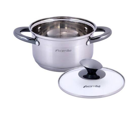 Каструля 1,5л з кришкою Kamille (4920), Тип: каструля, Об'єм: 1,5 л, Колір: срібний, зображення 2
