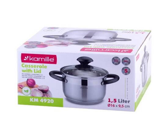 Каструля 1,5л з кришкою Kamille (4920), Тип: каструля, Об'єм: 1,5 л, Колір: срібний, зображення 4