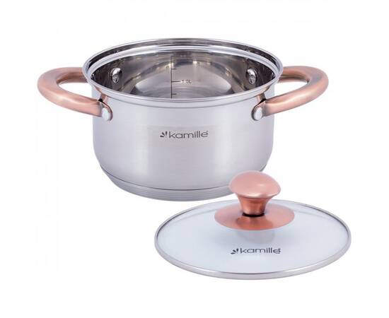 Каструля 1,5л з кришкою Kamille (4930), Тип: каструля, Об'єм: 1,5 л, Колір: срібний, зображення 2