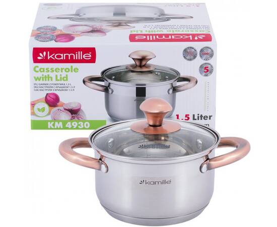Каструля 1,5л з кришкою Kamille (4930), Тип: каструля, Об'єм: 1,5 л, Колір: срібний, зображення 4