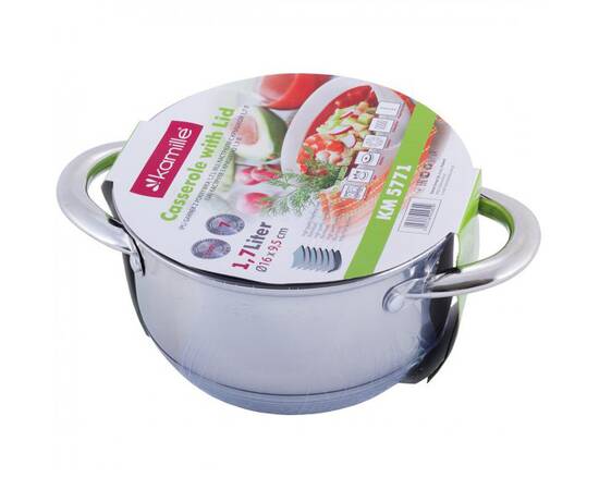 Кастрюля 1,7л с крышкой Kamille (5771), Тип: кастрюля, Объем: 1,7 л, Цвет: серебряный, изображение 3