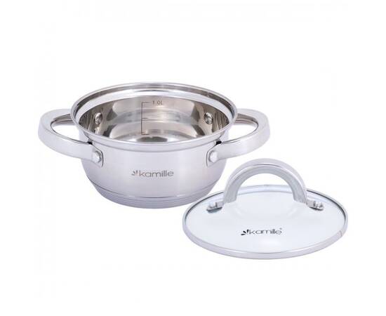 Кастрюля 1л с крышкой Kamille (5614S), Тип: кастрюля, Объем: 1 л, Цвет: серебряный, изображение 2