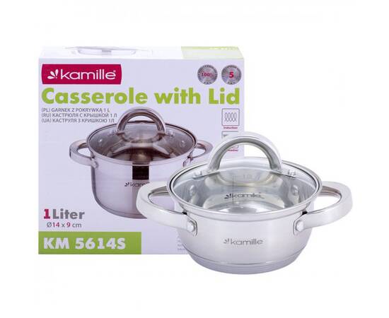 Кастрюля 1л с крышкой Kamille (5614S), Тип: кастрюля, Объем: 1 л, Цвет: серебряный, изображение 4